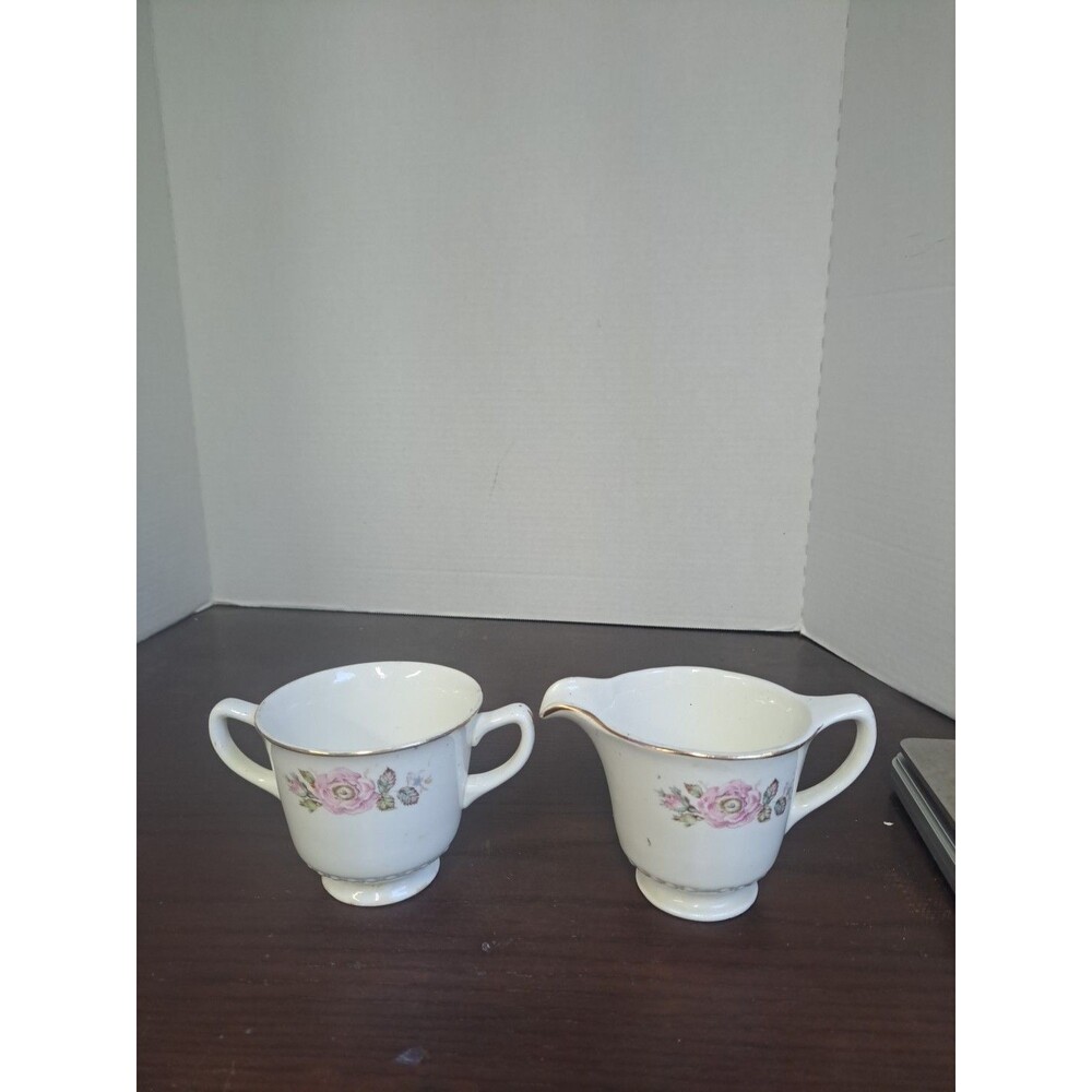 Vintage 1930s-1950s Homer Laughlin Queen Esther Pink Rose With Gold Trim Creamer